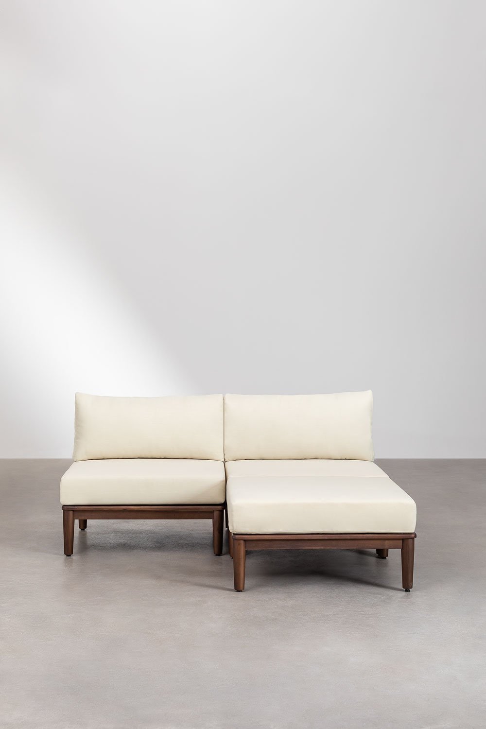Divano modulare a 2 pezzi e pouf in acacia Giulia, immagine della galleria 2