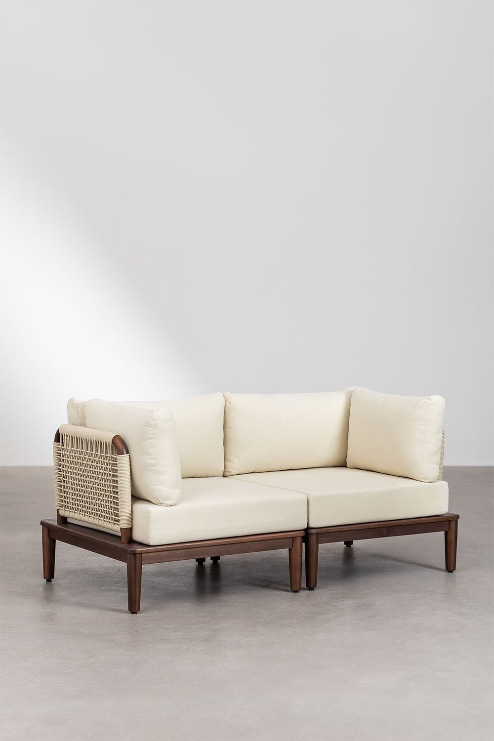 Divano modulare a 2 pezzi con 2 poltrone angolari in acacia Giulia, immagine della galleria 1
