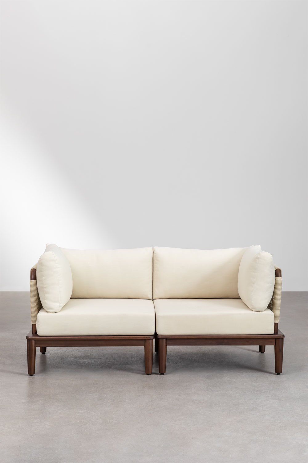Divano modulare a 2 pezzi con 2 poltrone angolari in acacia Giulia, immagine della galleria 2