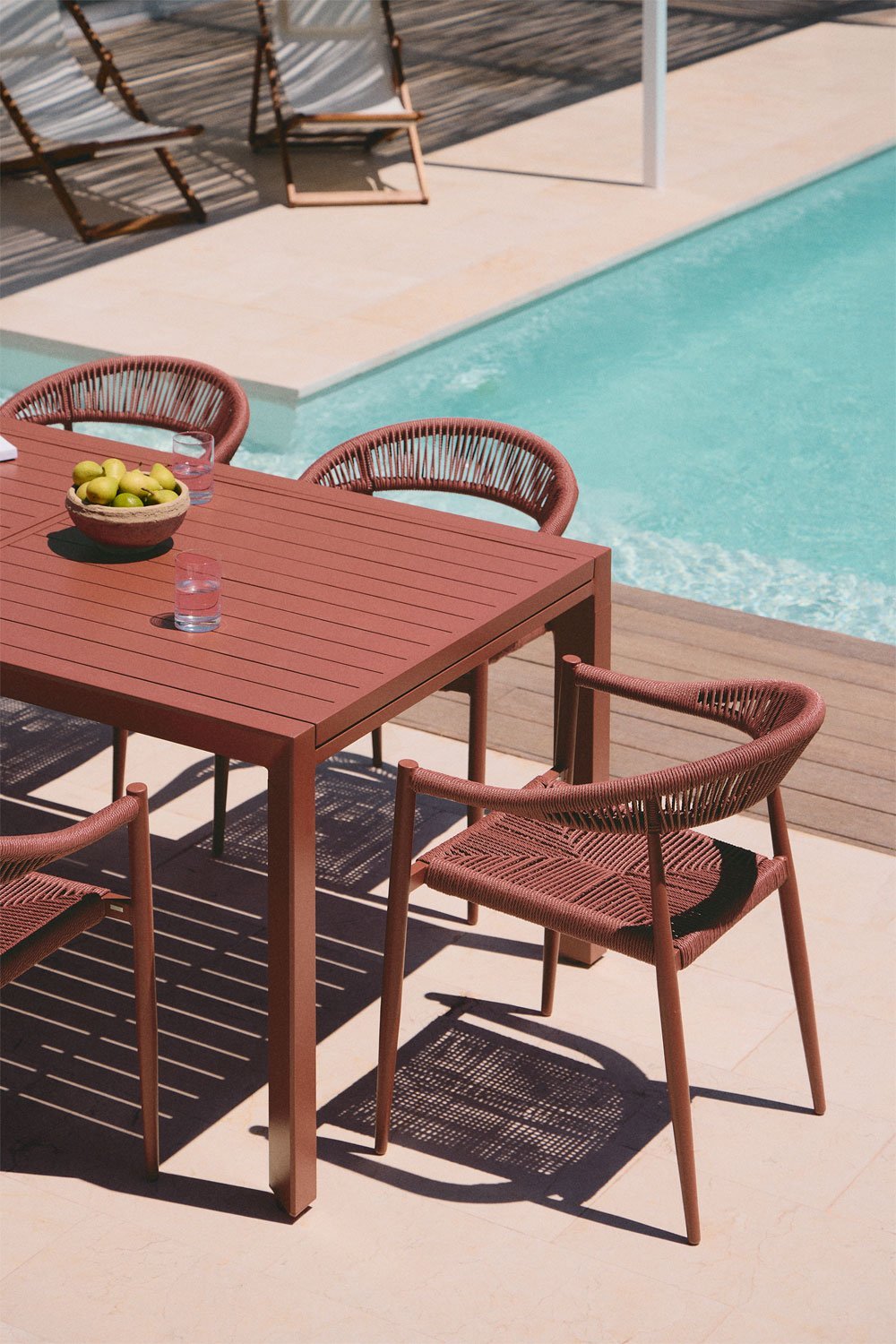 Set tavolo rettangolare allungabile 180-240x100 cm in alluminio Starmi e 6 sedie da giardino Amatria in alluminio e rattan sinte, immagine della galleria 3