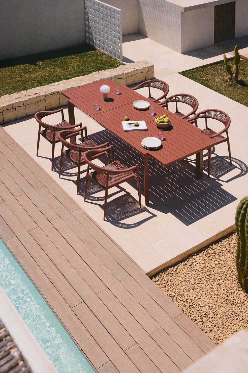 Set tavolo rettangolare allungabile 180-240x100 cm in alluminio Starmi e 6 sedie da giardino Amatria in alluminio e rattan sinte, immagine della galleria 2