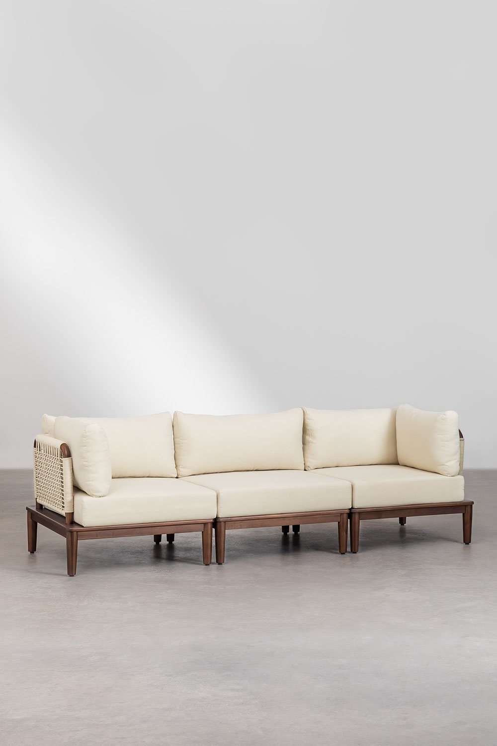 Divano modulare a 3 pezzi con 2 poltrone angolari in acacia Giulia, immagine della galleria 1