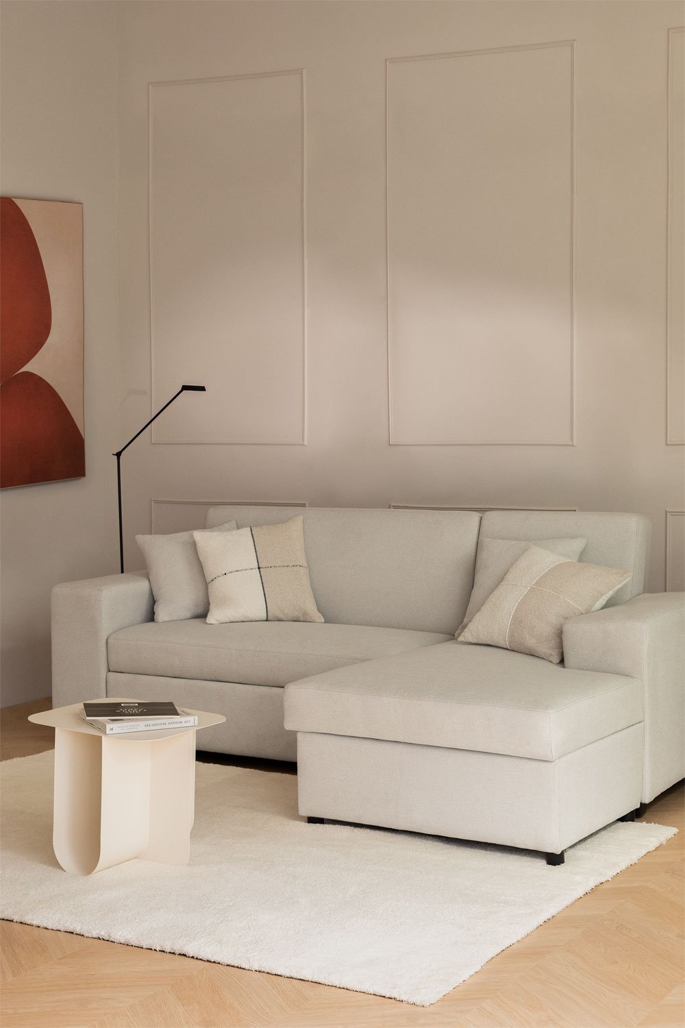 Divano letto con chaise longue destra a 3 posti in tessuto Umay, immagine della galleria 1