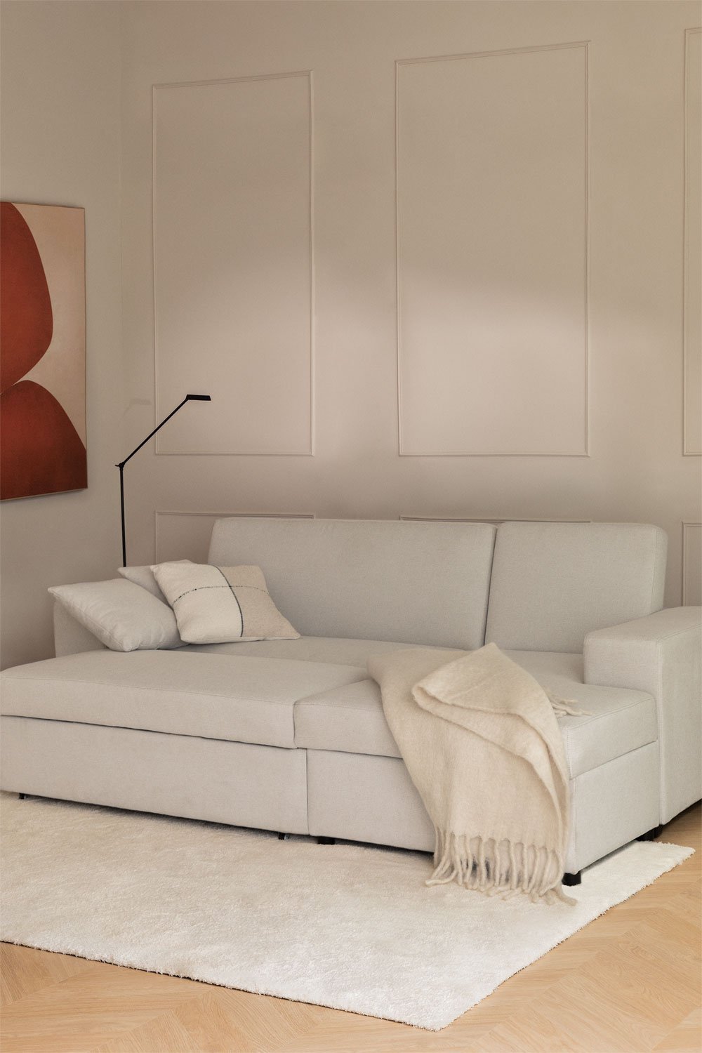 Divano letto con chaise longue destra a 3 posti in tessuto Umay, immagine della galleria 2