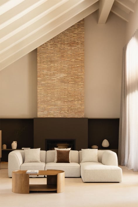 Divano componibile Cardea imbottito con chaise longue destra a 3 pezzi - Bouclé Beige Crema