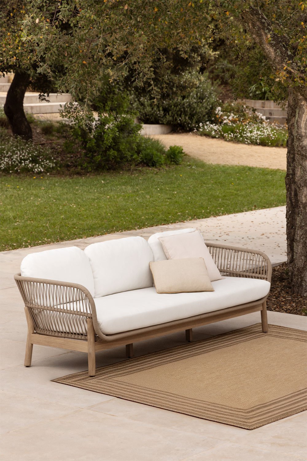 Divano da giardino a 3 posti in alluminio e legno di acacia Karvia, immagine della galleria 1