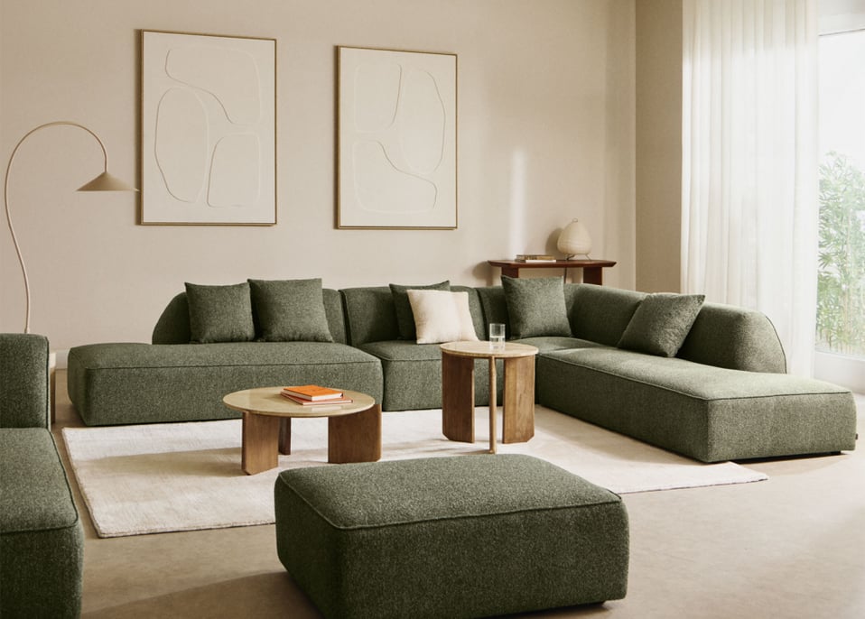 Divano angolare modulare Cardea a 4 pezzi con chaise longue doppia imbottita