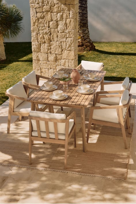 Set tavolo rettangolare Kaela (180x90 cm) e 6 sedie da giardino in legno di acacia