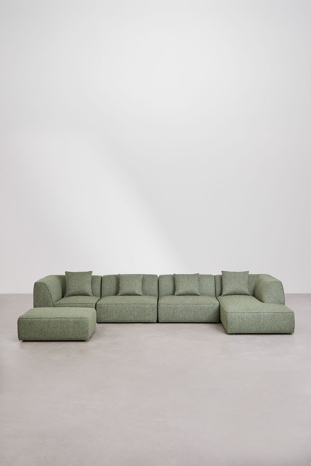 Divano componibile chaise longue destro a 4 pezzi con pouf imbottito Cardea, immagine della galleria 5