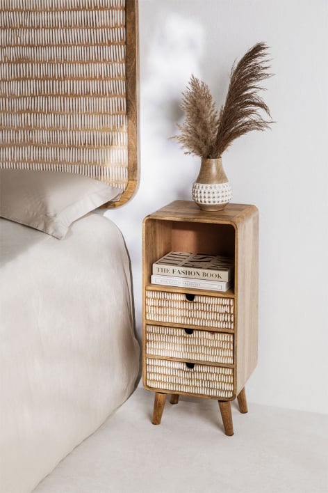 Comodino in legno di mango Yulara - Naturale - Bianco
