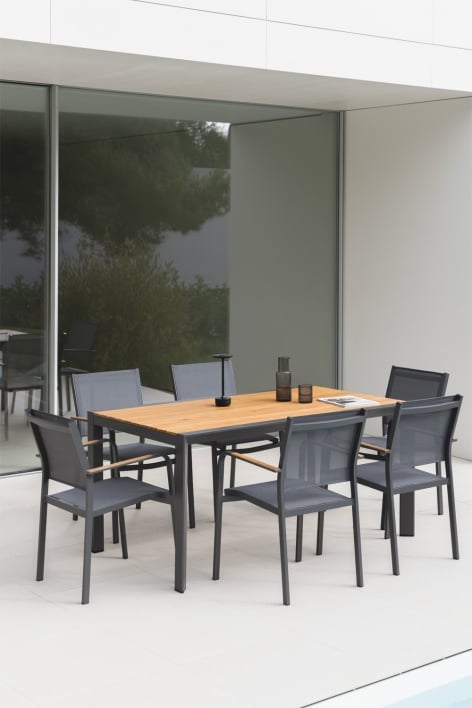 Set tavolo rettangolare classico (160x90 cm) e 6 sedie da giardino Archer