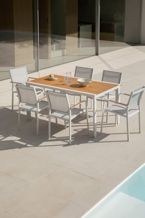 Set da tavolo rettangolare 160x90 cm Classic e 6 sedie da giardino Archer - Gardenia Bianco
