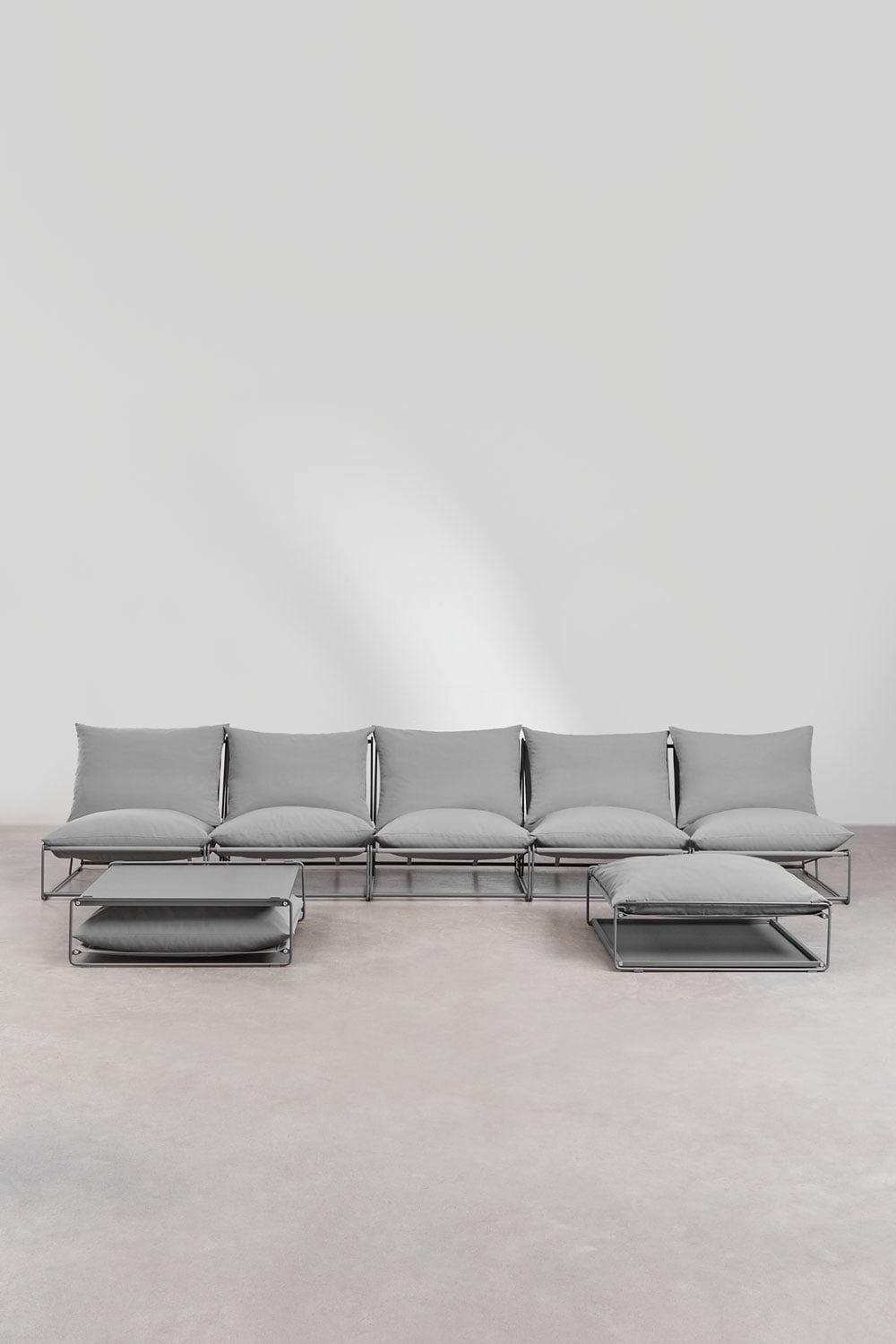 Set da giardino con divano modulare a 5 pezzi, tavolino laterale e pouf convertibili Amaro, immagine della galleria 3