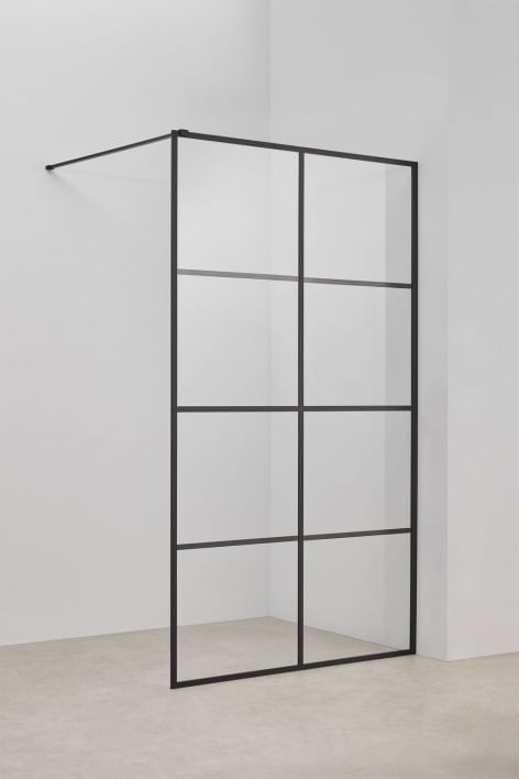 Box doccia fisso 120x195 cm, vetro temperato trasparente con decoro a quadri da 8 mm e alluminio nero opaco Camden - Nero Opaco