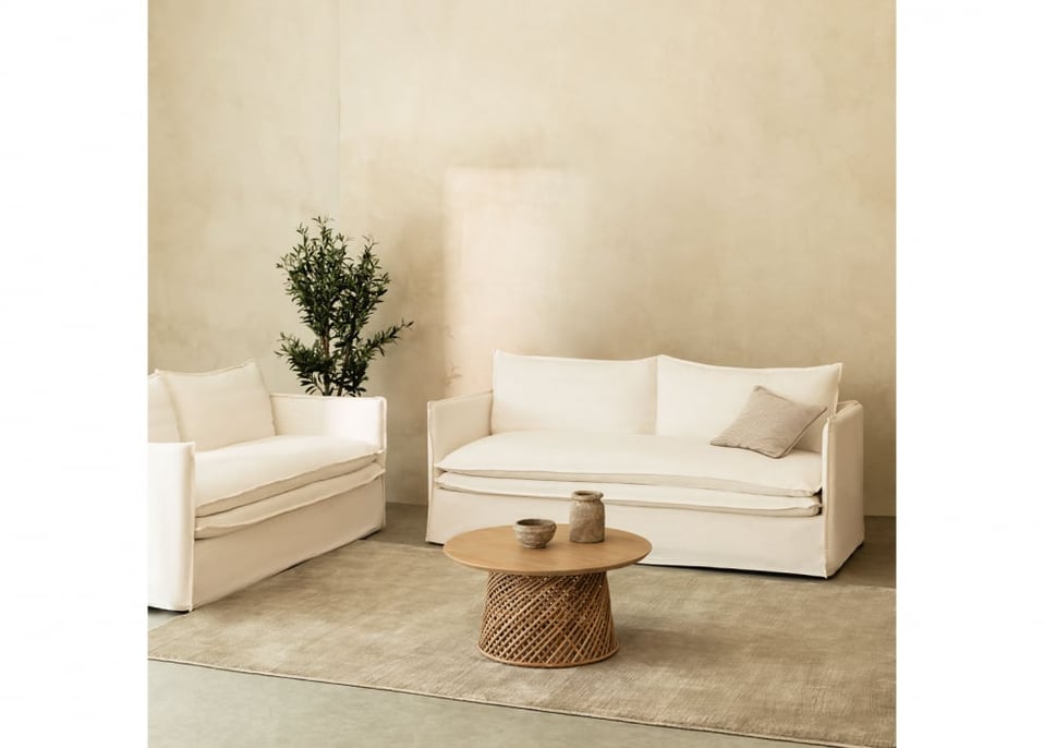 Set soggiorno con divano 2 posti e divani 3 posti in lino e cotone Grace