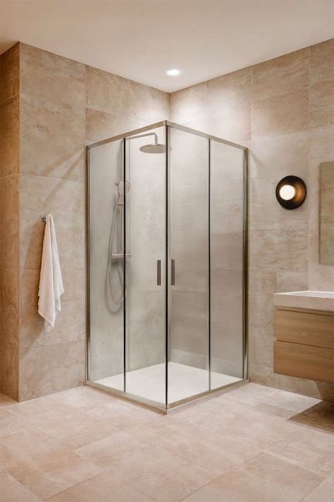 Box Doccia Quadrato 100x100x195 cm Porte Scorrevoli Soft Closing, Vetro Temperato 6 mm e Alluminio Grigio Spazzolato Brent