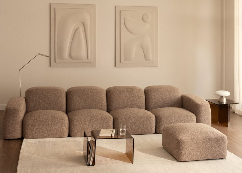 Divano componibile Bastian 4 pezzi e pouf