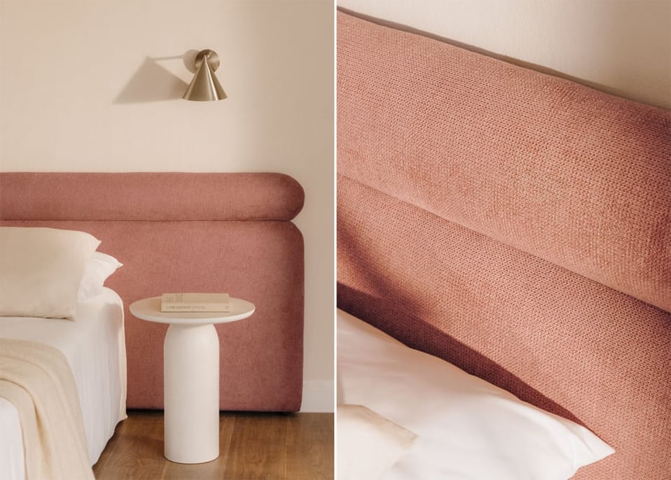 Testiera letto 90cm in tessuto rosa quarzo Cirene