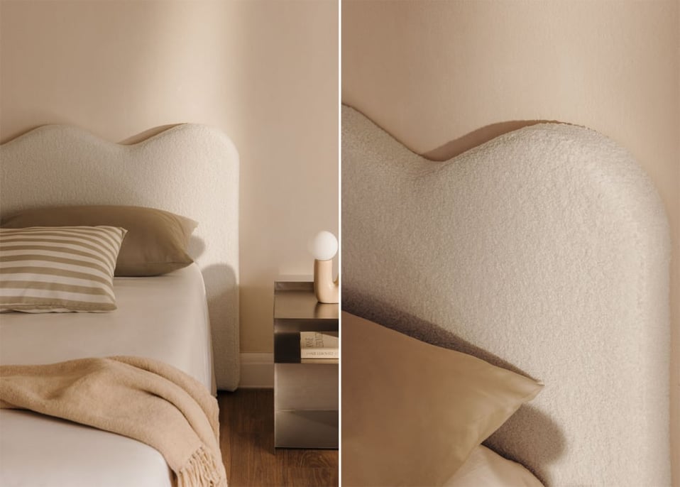 Testiera letto 150cm in tessuto shearling bianca Fausto - Ciniglia Blanc