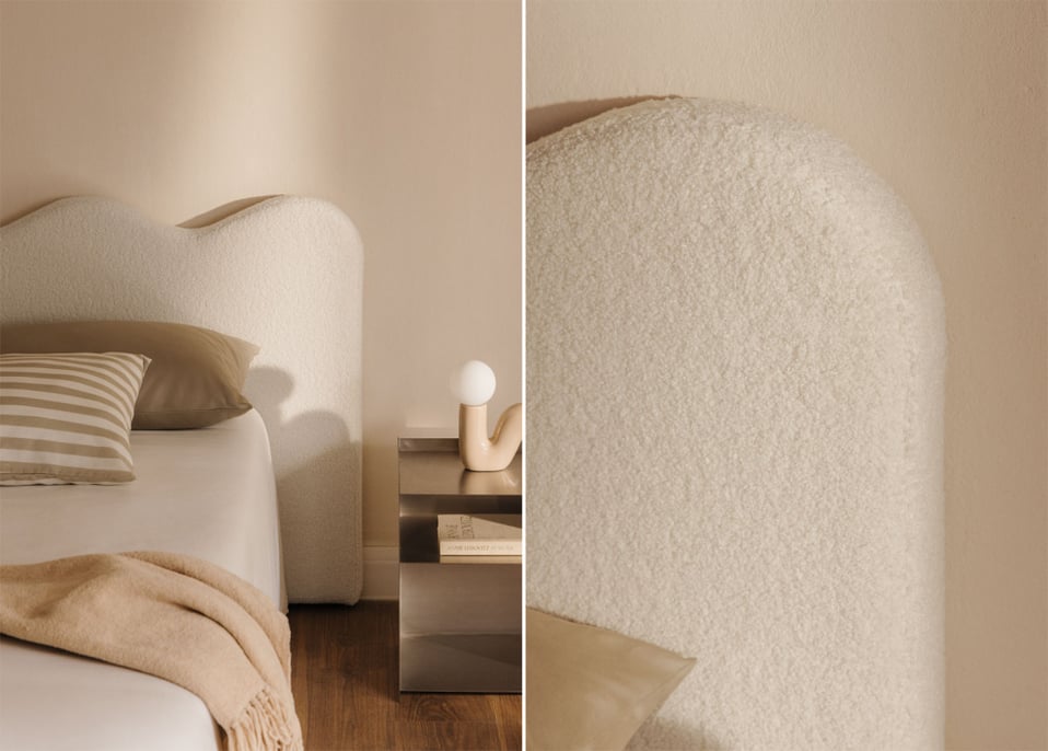Testiera letto 135cm in tessuto shearling bianca Fausto - Ciniglia Blanc