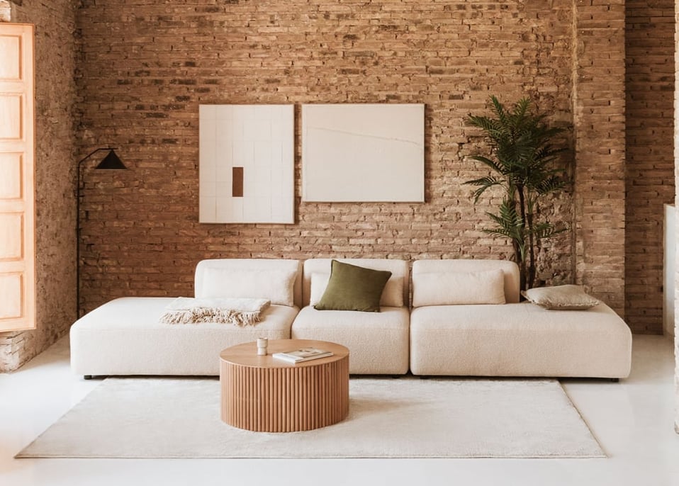 Divano chaise longue modulare in 3 pezzi Fogler - Ciniglia Crema Beige