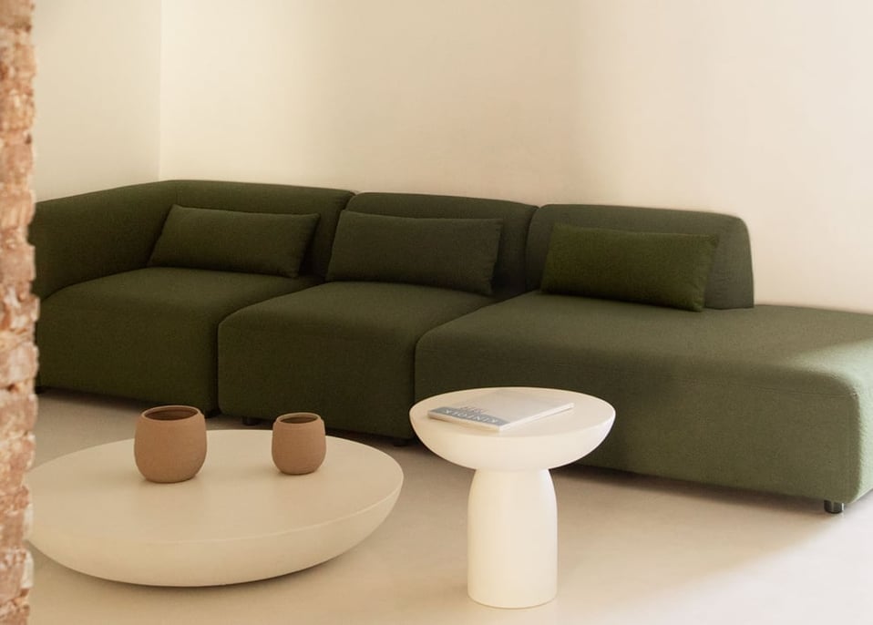 Divano modulare angolare in 3 pezzi Fogler con chaise lounge destra - Ciniglia Verde Salvia