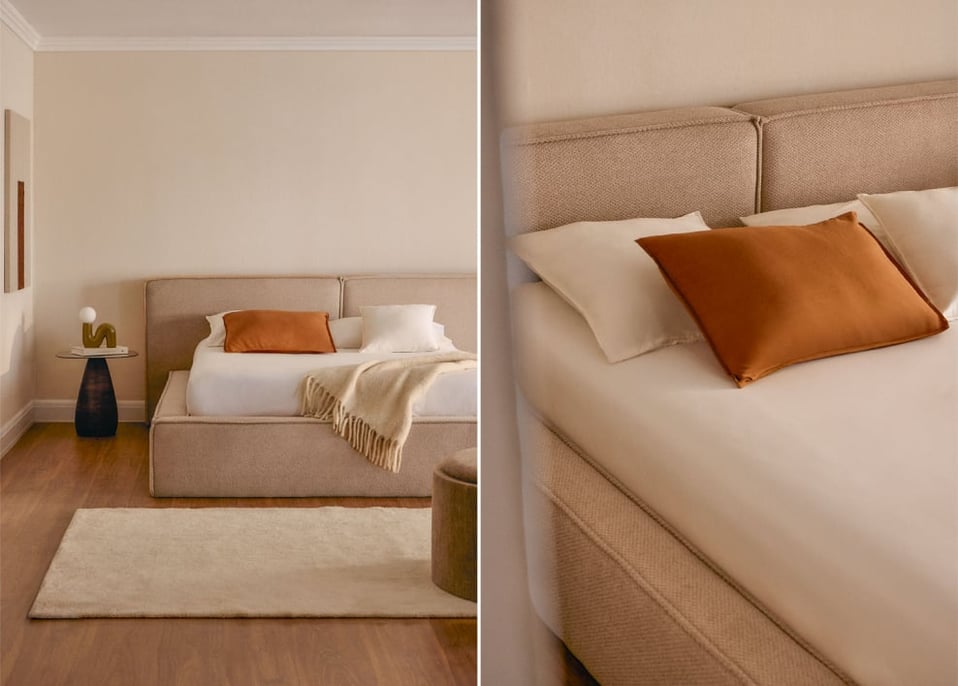 Letto con contenitore imbottito Lunari