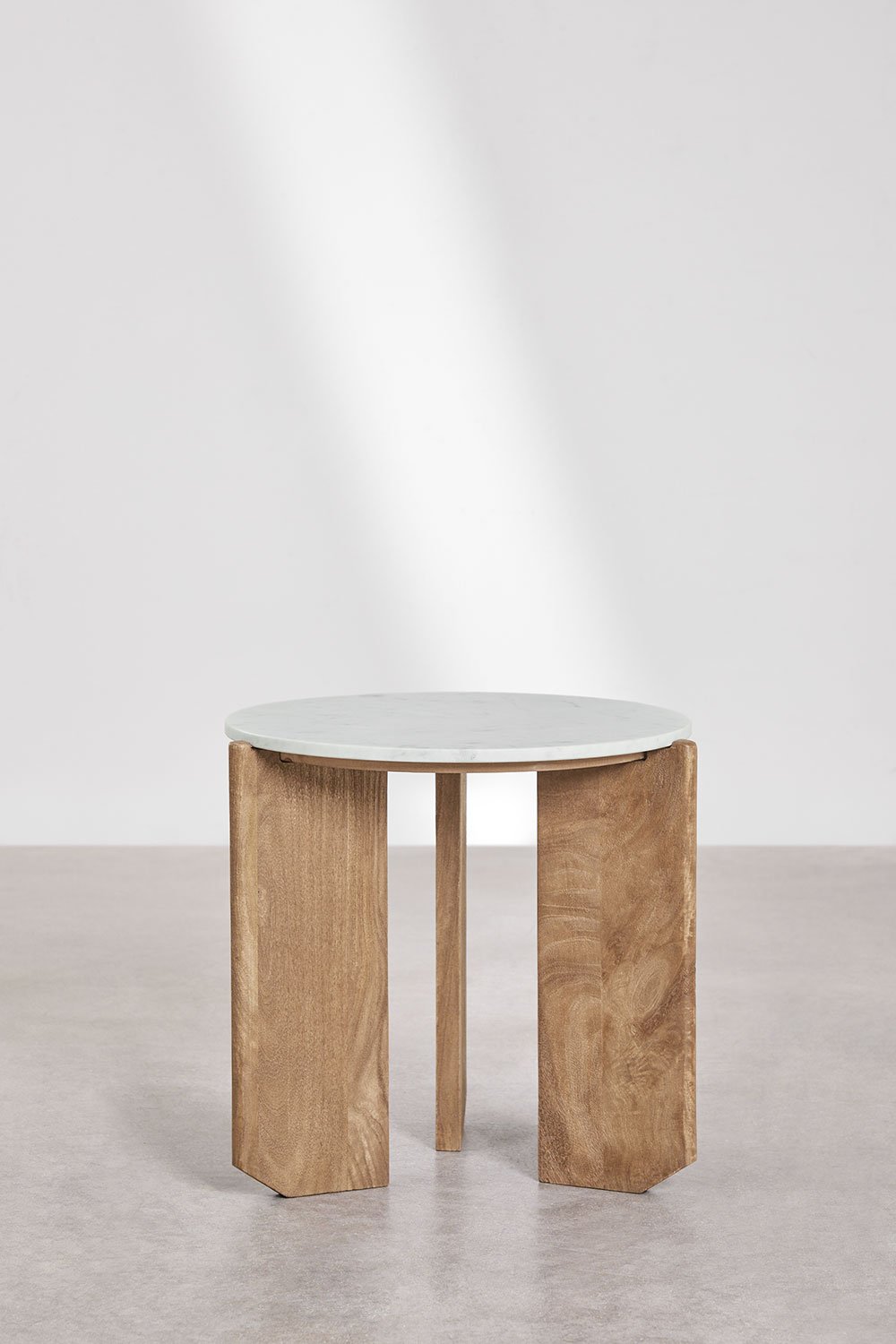 Comodino rotondo Lavinia, Ø50 cm, in pietra naturale e legno di mango, immagine della galleria 2