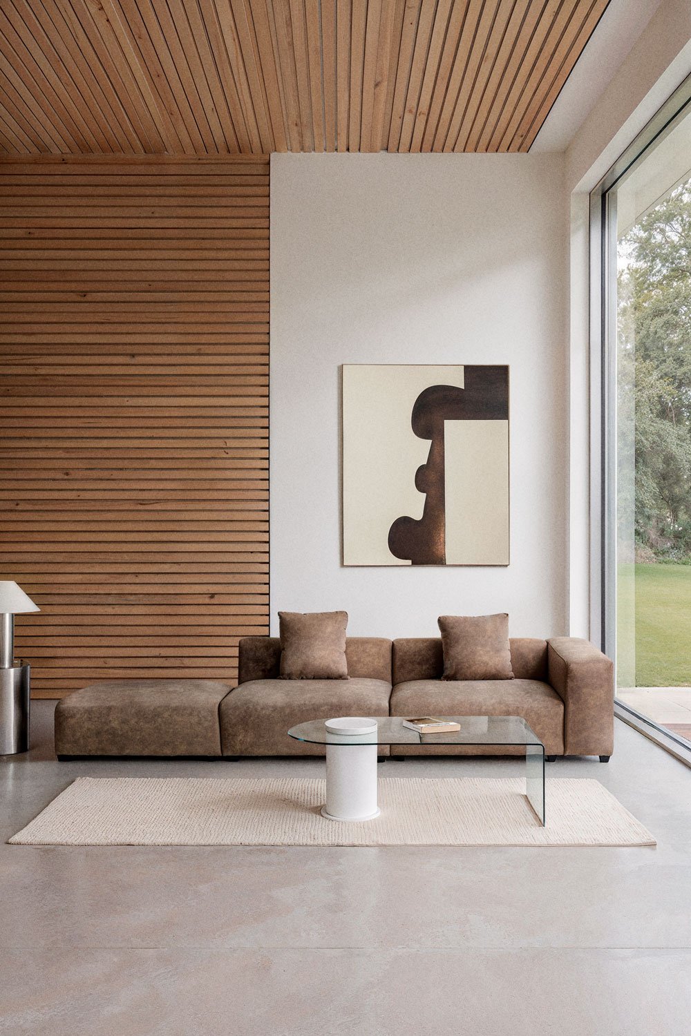 Divano modulare angolare destro a 2 pezzi con bracciolo alto e pouf ↔︎345 cm Bruna, immagine della galleria 1