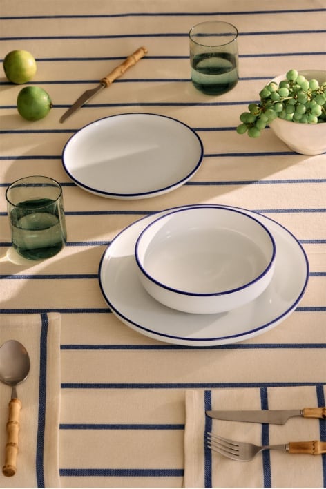 Servizio da tavola in gres Ronilena da 12 pezzi - Bianco Gardenia - Blu Ken