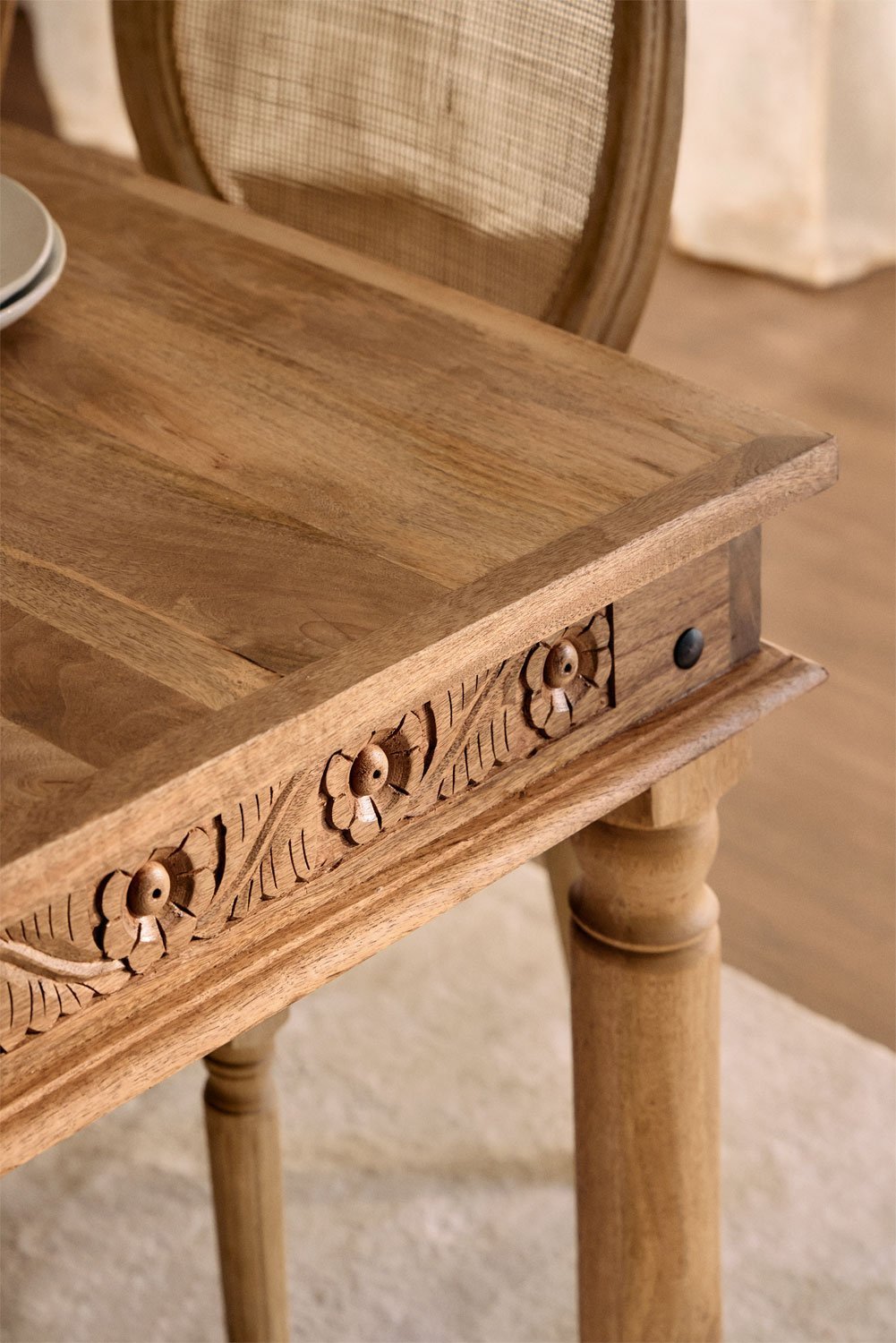 Set Tavolo Rettangolare in Legno di Mango (160x90 cm) Taraz  e 6 Sedie da Pranzo in Tessuto Sunna, immagine della galleria 2