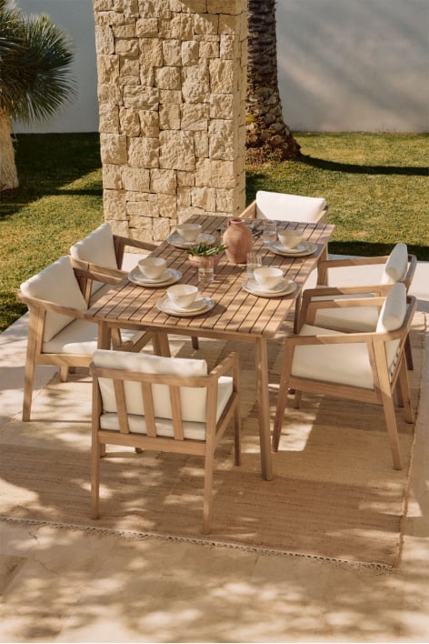 Set tavolo rettangolare Kaela (180x90 cm) e 6 sedie da giardino in legno di acacia