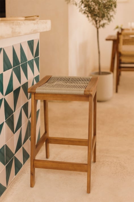 Sgabello alto 65 cm in legno di acacia e corda intrecciata marrone grano Tenay