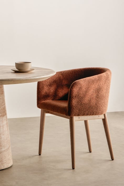 Sedia da pranzo imbottita Bunia con braccioli - Boucle Tetto rosso