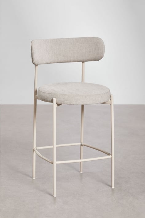 Confezione da 2 sgabelli alti imbottiti Anisa 65 cm con schienale - Tessuto Ciniglia Bianco Antico
