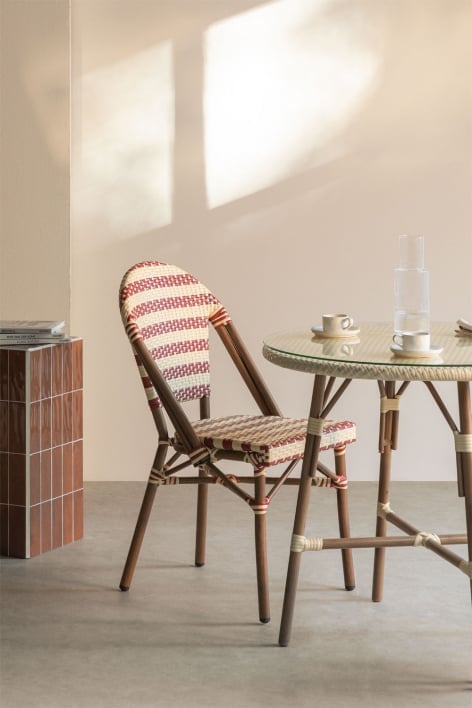 Sedia da pranzo impilabile in alluminio Brielle Bistro - Rosso Bordeaux - Beige Crema