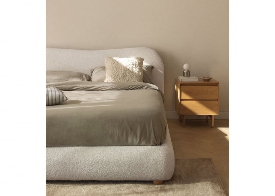 Letto per materasso 200x200cm con contenitore ribaltabile in tessuto soffice Winselet - Ciniglia Bianco Avorio