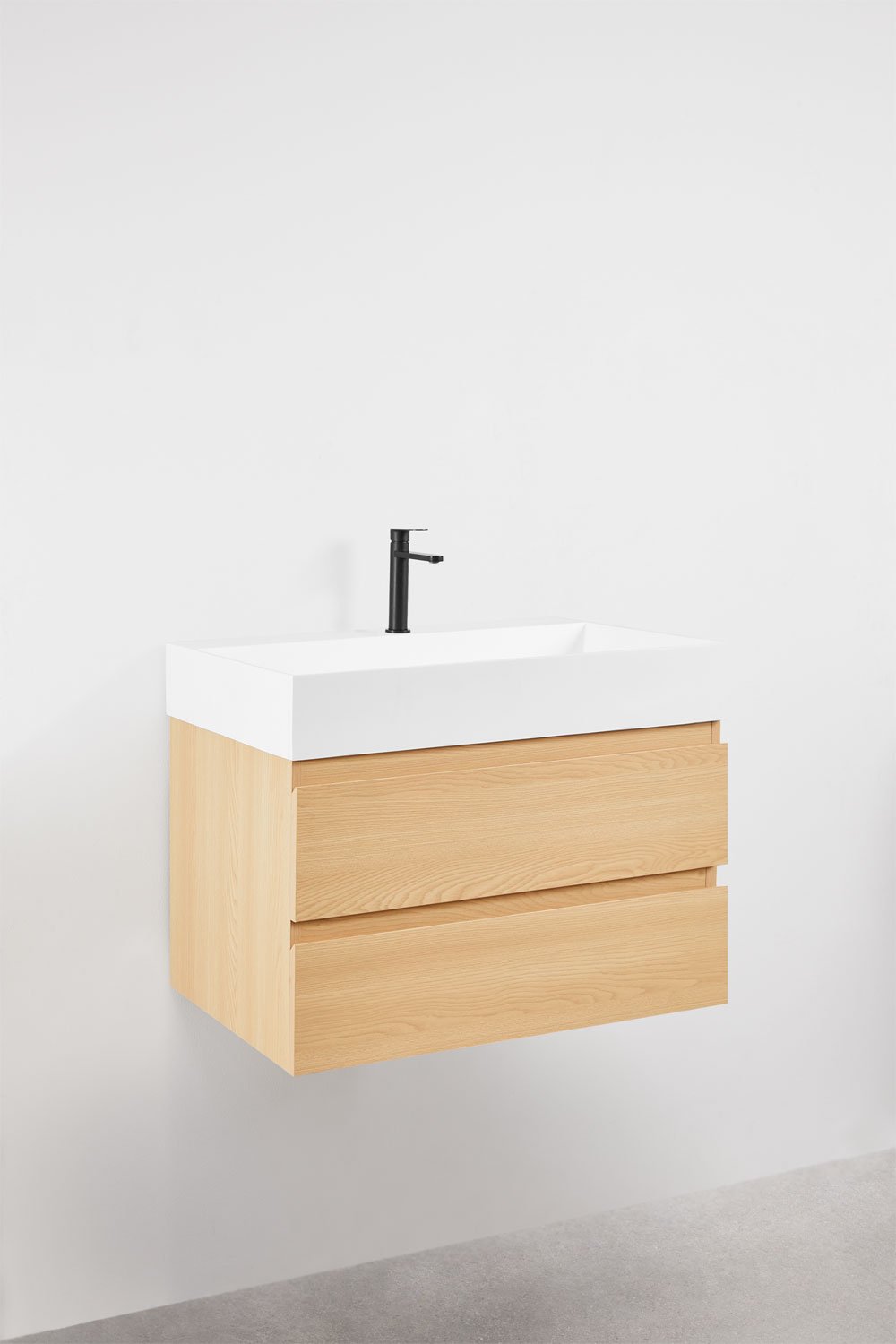 Set di mobili da bagno sospesi in legno e impiallacciatura di frassino con lavabo integrato Ona, immagine della galleria 3
