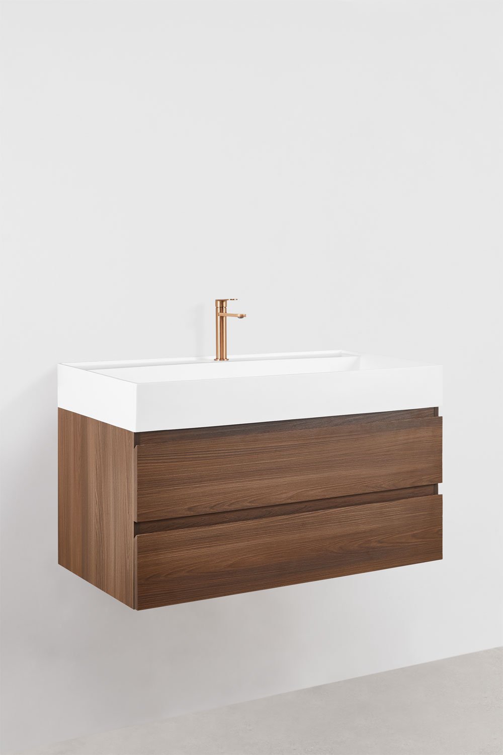 Set di mobili da bagno sospesi in legno e impiallacciatura di frassino con lavabo integrato Ona, immagine della galleria 3