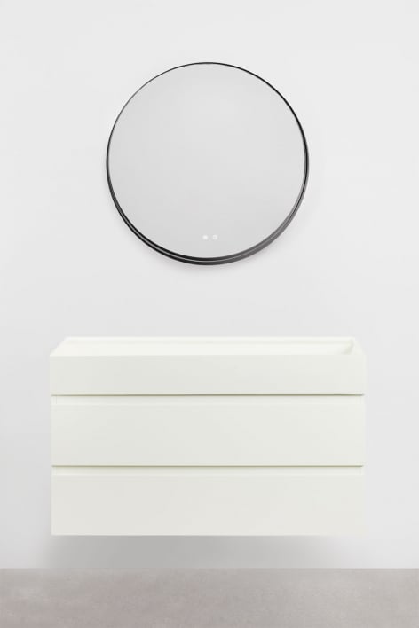 Set di mobili da bagno in legno e impiallacciatura di frassino con lavabo integrato Ona - Bianco