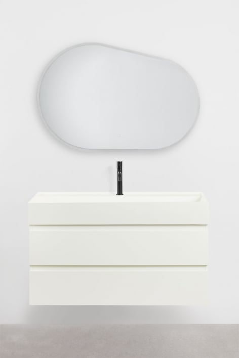 Set di mobili da bagno in legno e impiallacciatura di frassino con lavabo integrato Ona - Bianco