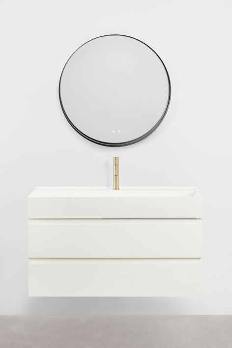 Set di mobili da bagno in legno e impiallacciatura di frassino con lavabo integrato Ona - Bianco