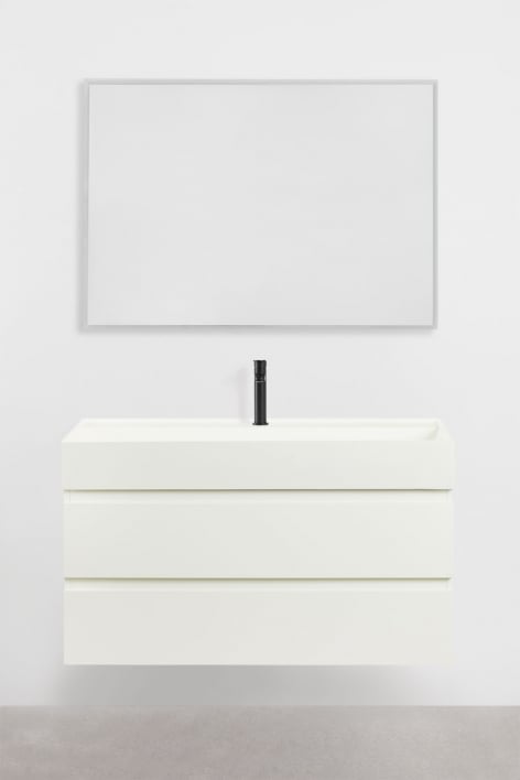 Set di mobili da bagno in legno e impiallacciatura di frassino con lavabo integrato Ona - Bianco