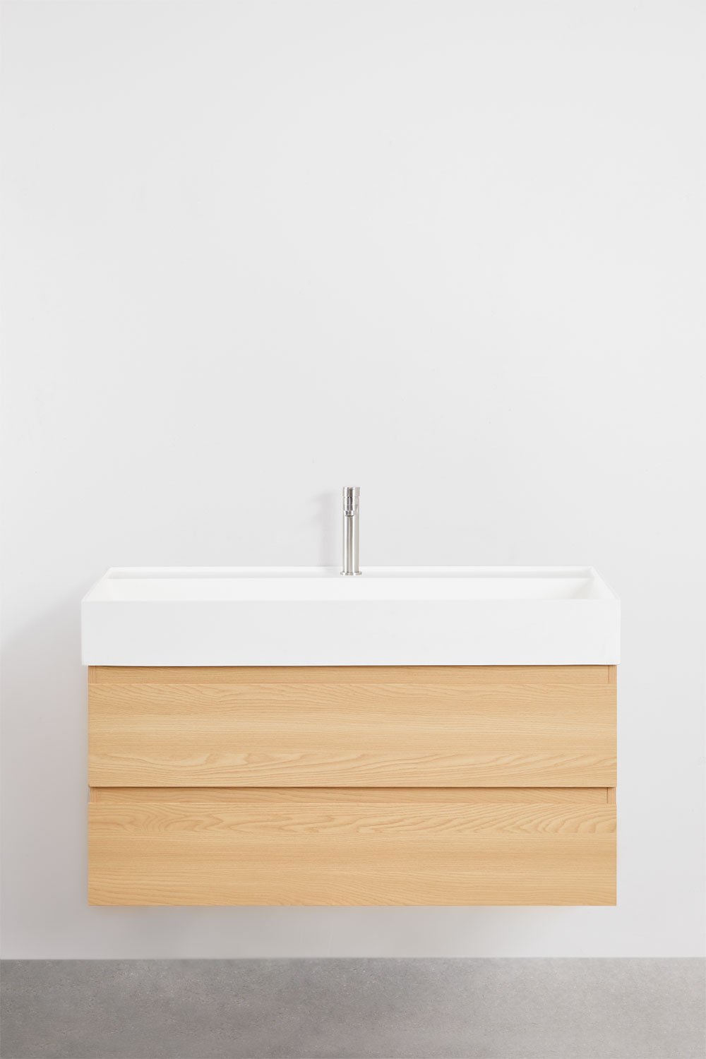 Set di mobili da bagno sospesi in legno e impiallacciatura di frassino con lavabo integrato Ona, immagine della galleria 2