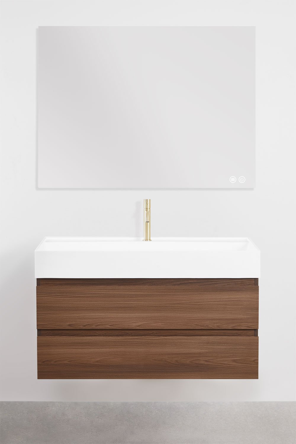 Set di mobili da bagno sospesi in legno e impiallacciatura di frassino con lavabo integrato Ona, immagine della galleria 2