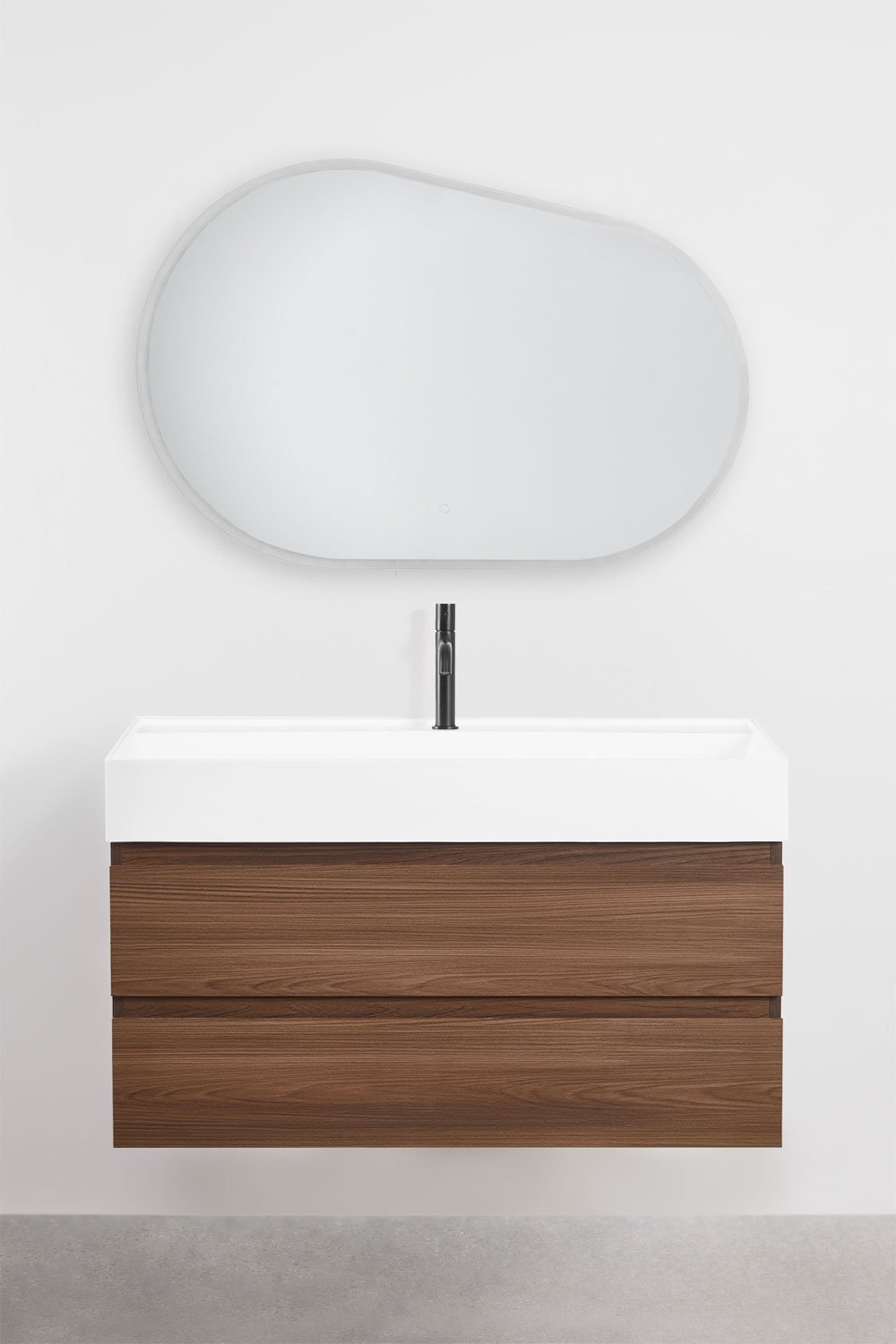 Set di mobili da bagno sospesi in legno e impiallacciatura di frassino con lavabo integrato Ona, immagine della galleria 2