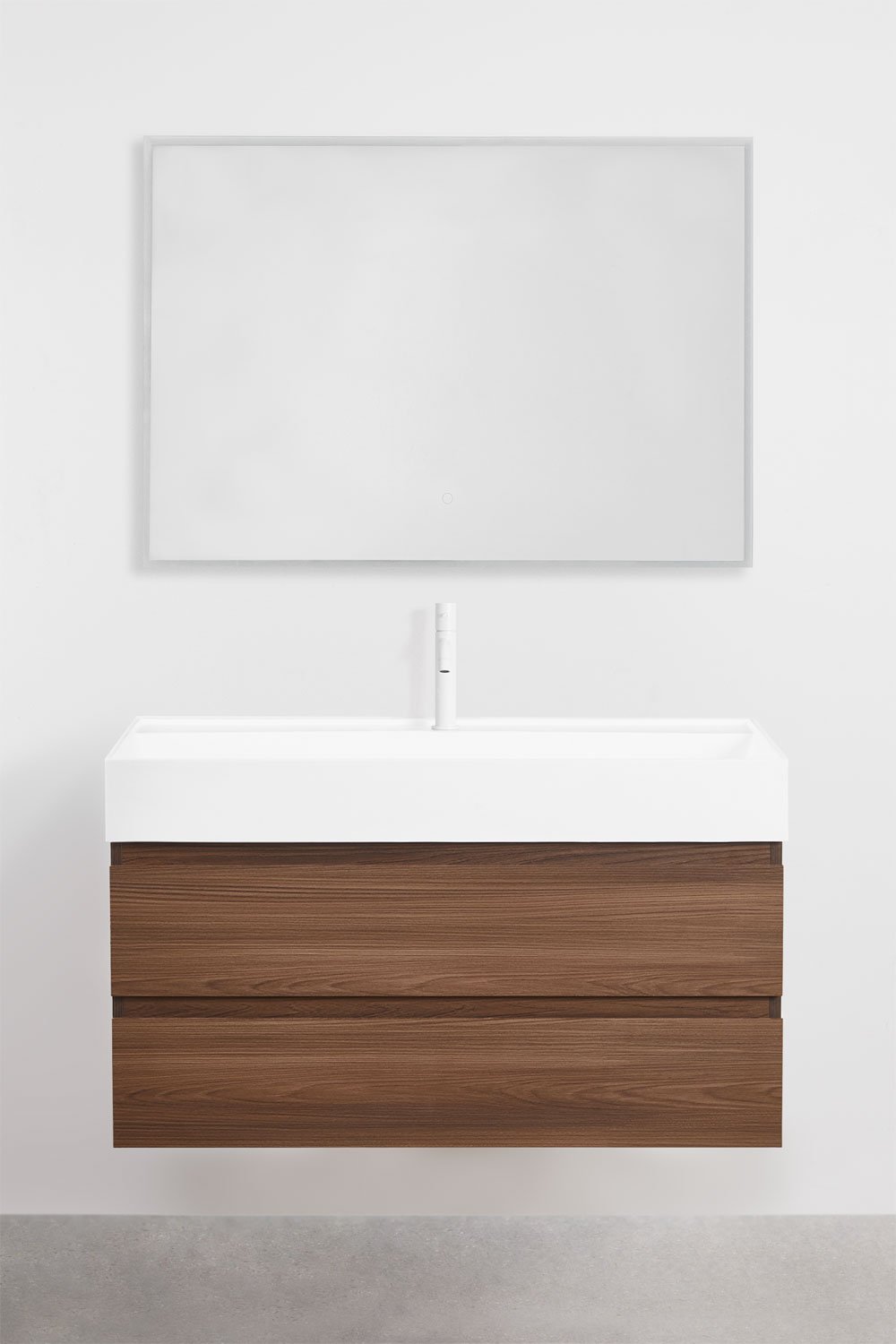 Set di mobili da bagno sospesi in legno e impiallacciatura di frassino con lavabo integrato Ona, immagine della galleria 2