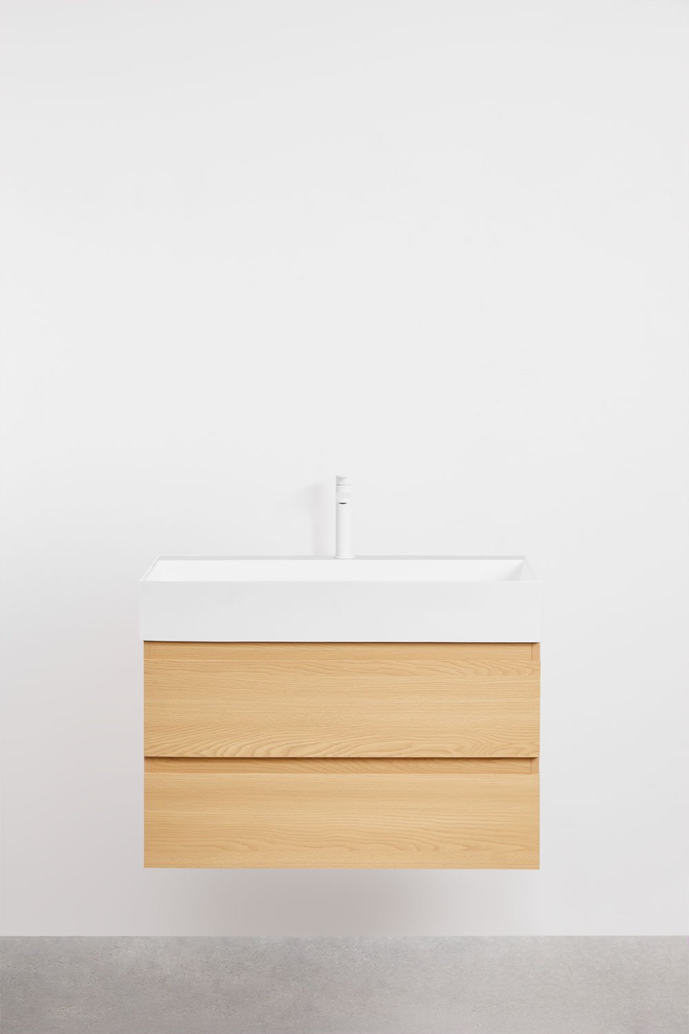 Set di mobili da bagno in legno e impiallacciatura di frassino con lavabo integrato Ona, immagine della galleria 2