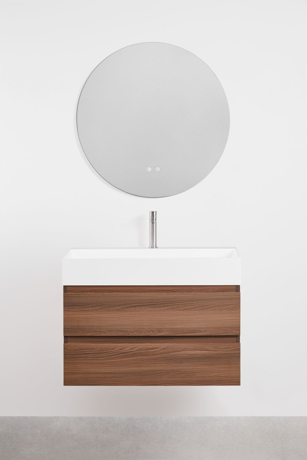 Set di mobili da bagno sospesi in legno e impiallacciatura di frassino con lavabo integrato Ona, immagine della galleria 2