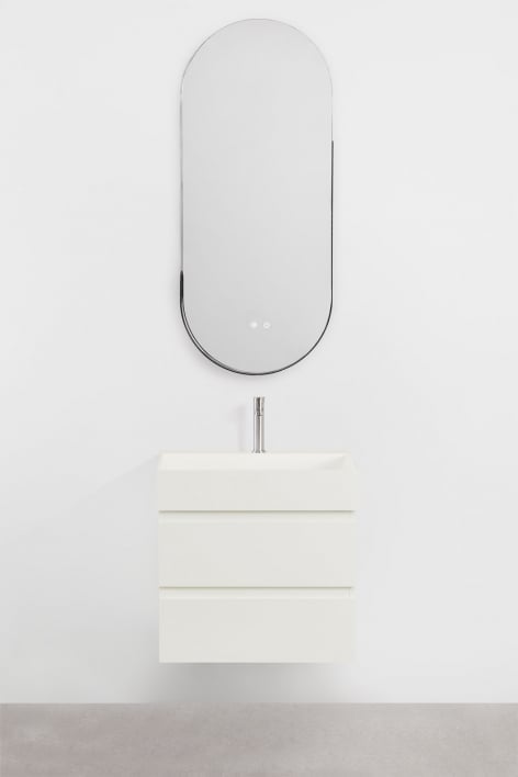 Set di mobili da bagno in legno e impiallacciatura di frassino con lavabo integrato Ona - Bianco